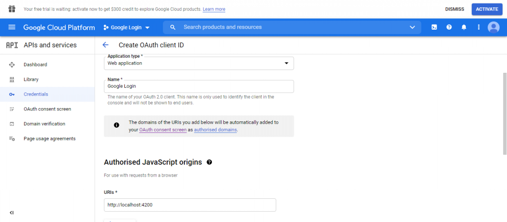 Create OAuth cli