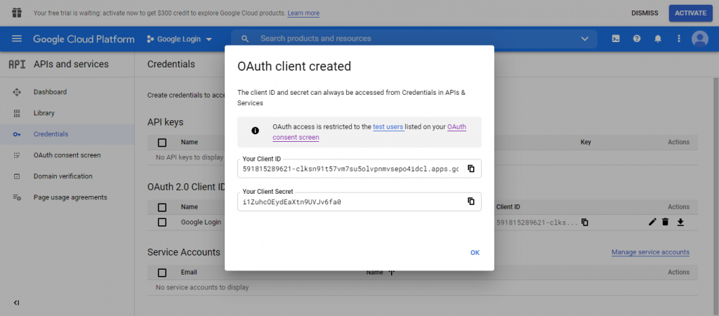 OAuth client popup manifests